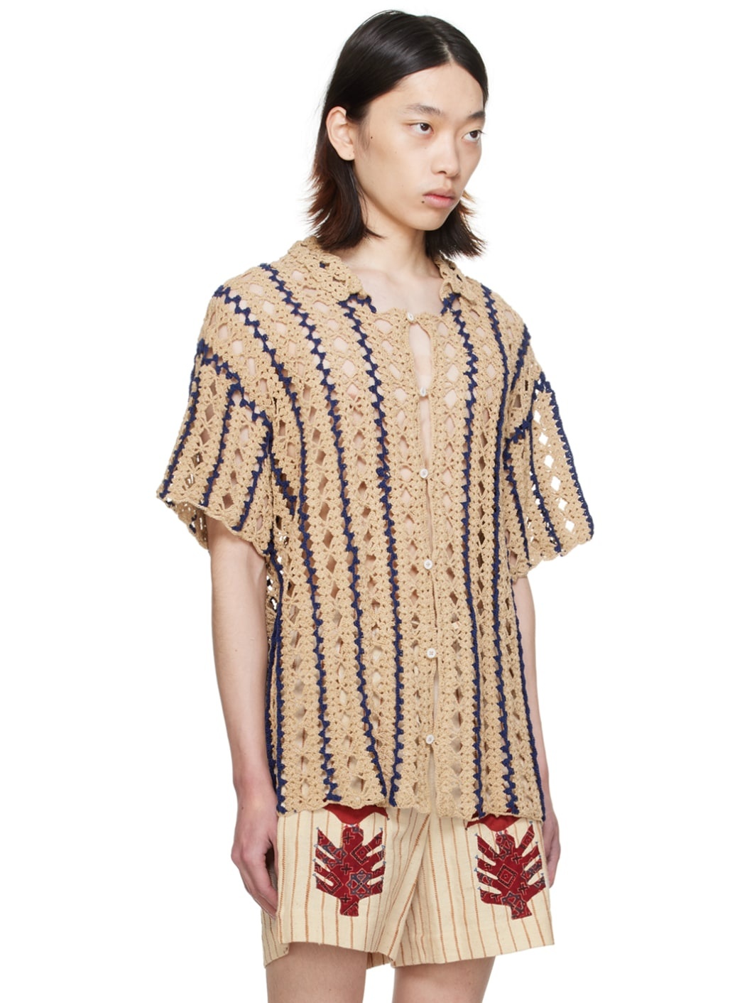 Beige & Navy Striped Shirt - 2