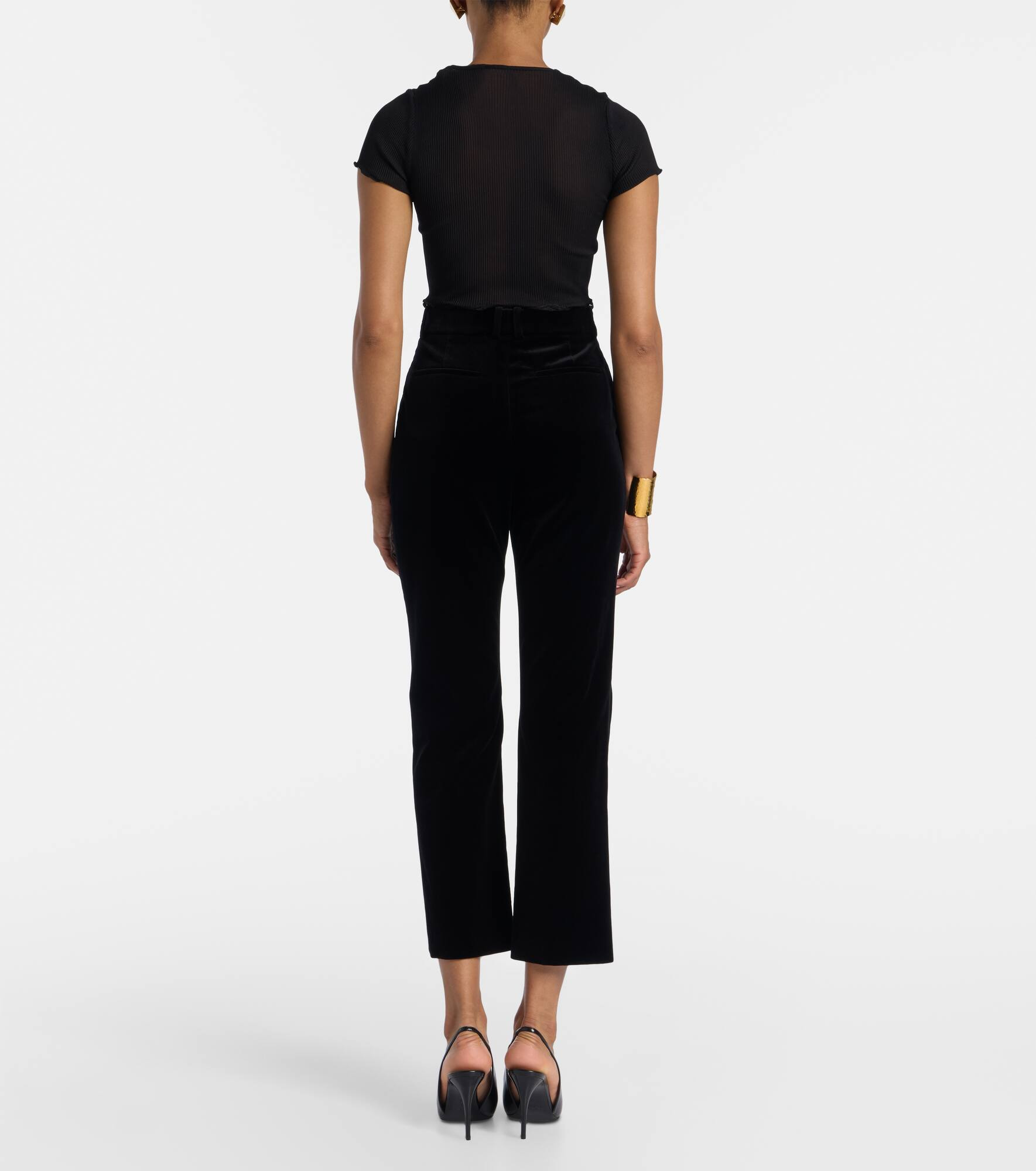 Cotton velvet cropped flared pants - 3