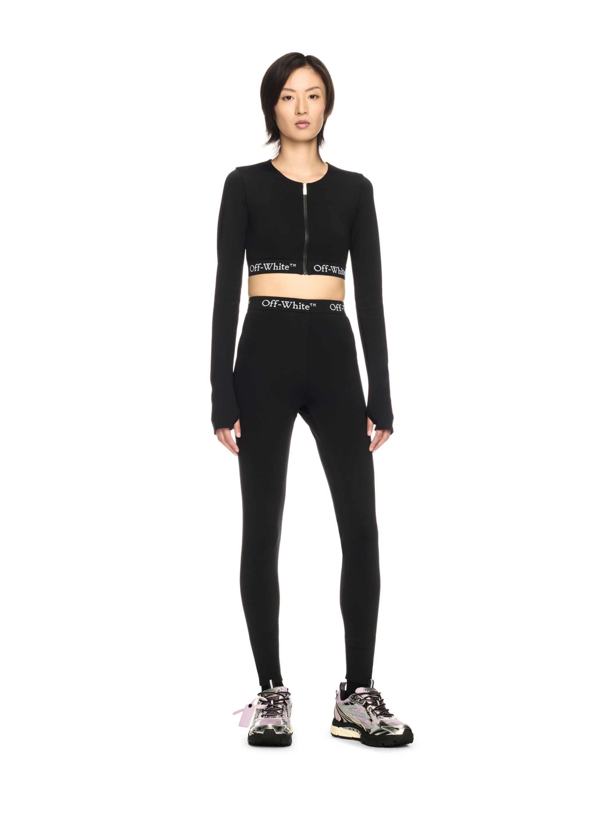 Black Logo Band Zip Crop Top - 2