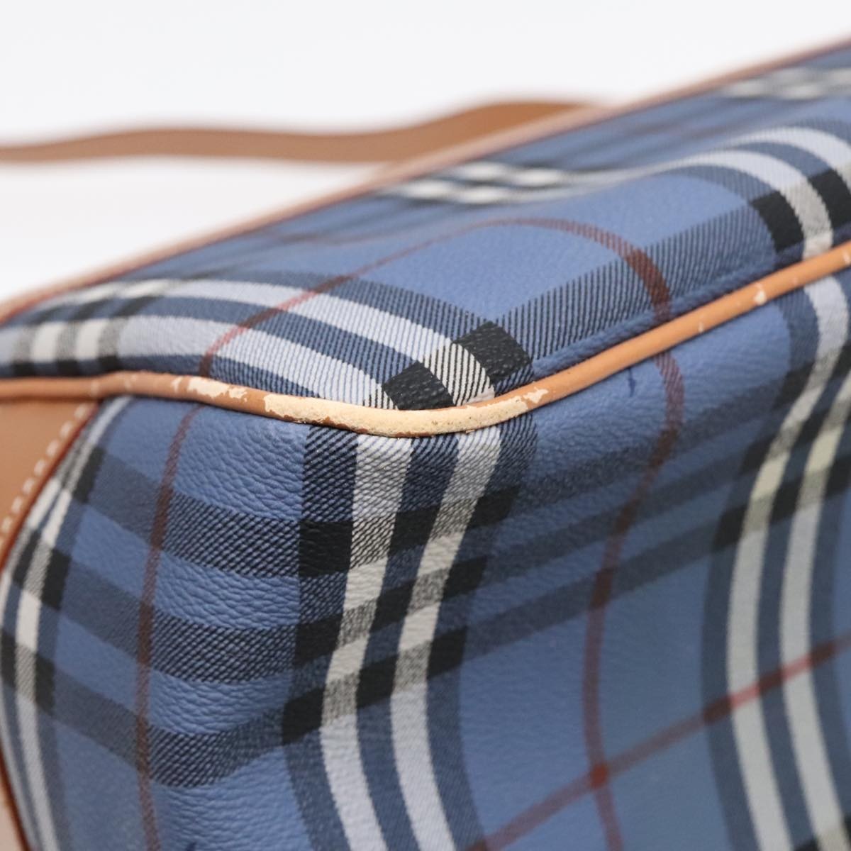 Burberry Nova Check Shoulder Bag Pvc Leather Blue Gold - 14
