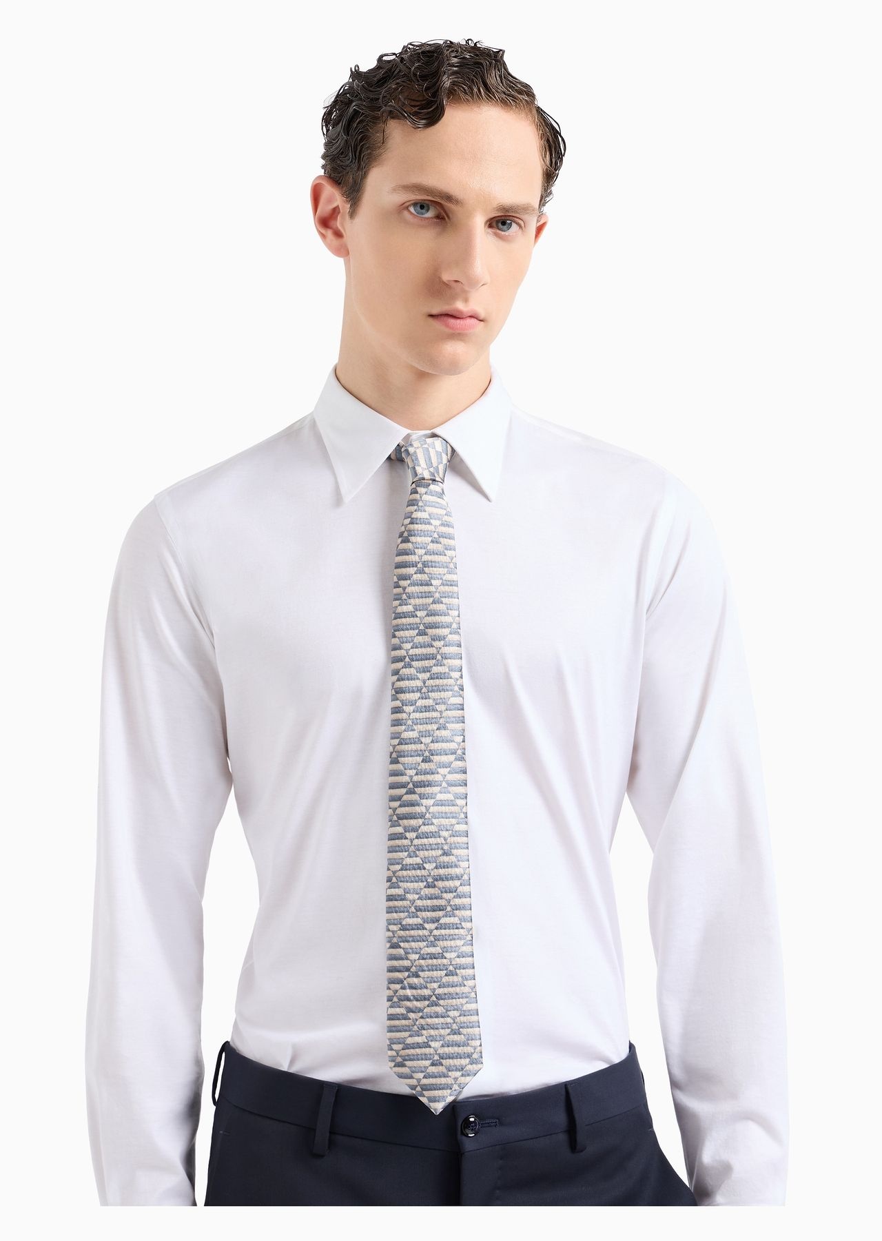 Silk tie with geometric print - 3