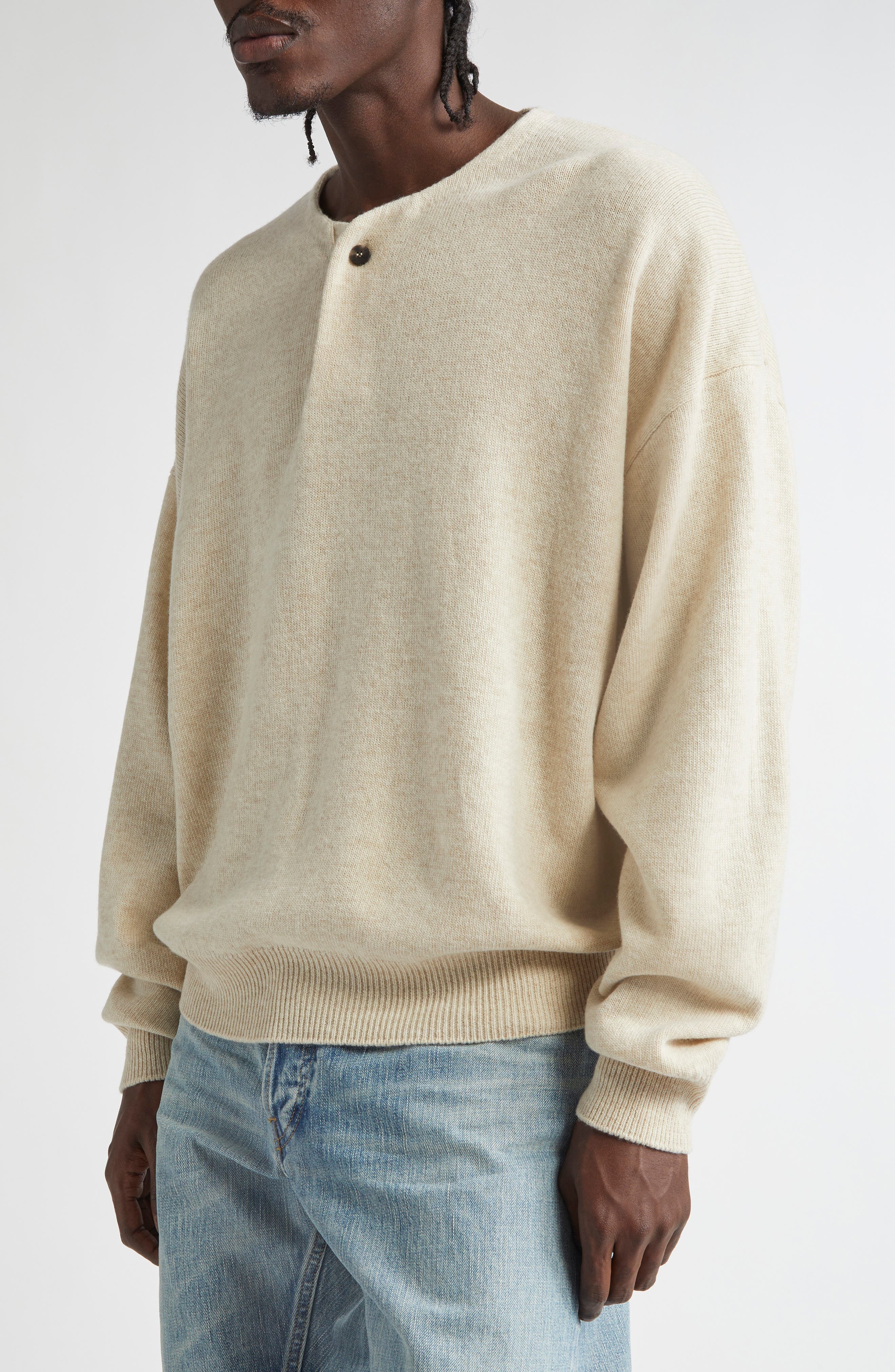 Fear of God Fine Knit Merino Wool Henley in Heather Beige at Nordstrom - 5