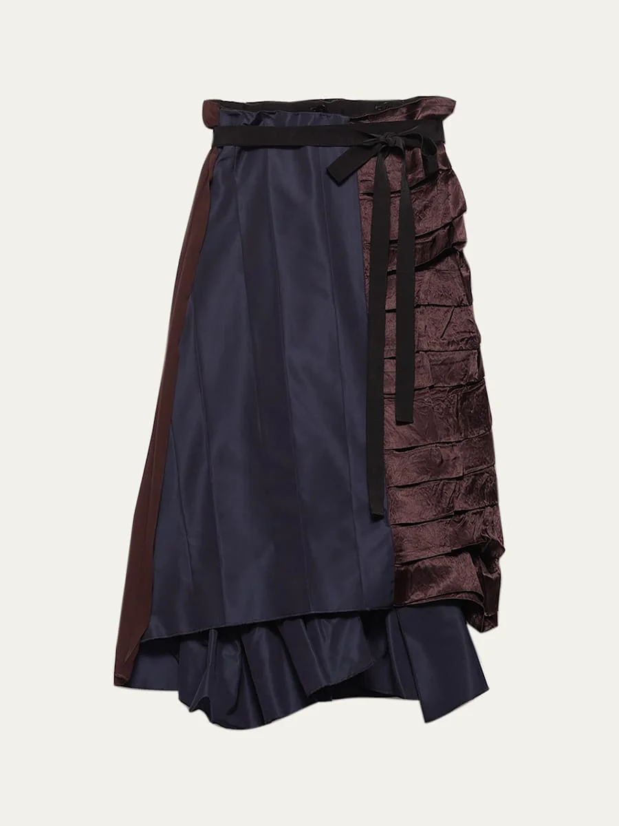 Silk Faille Patchwork Midi Wrap Skirt - 1