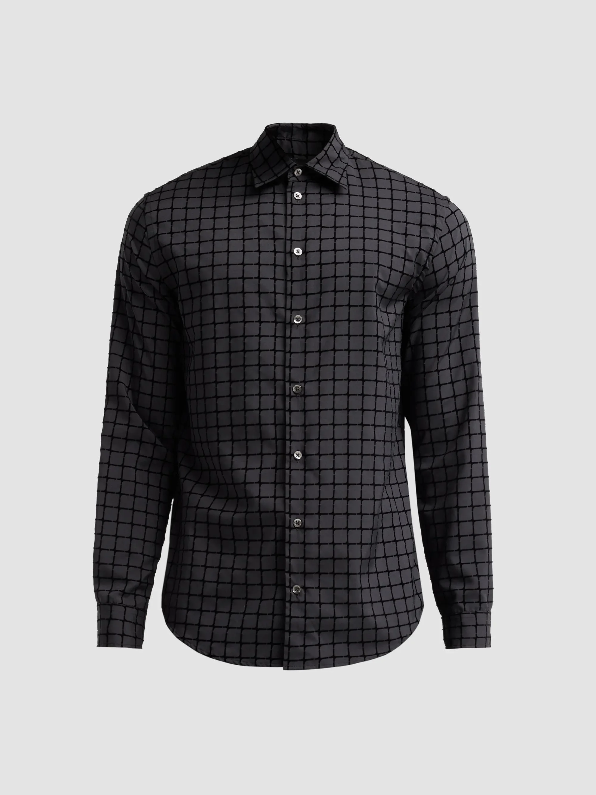 Men's Flocked Micro Box Sport Shirt - Solid Black - 1