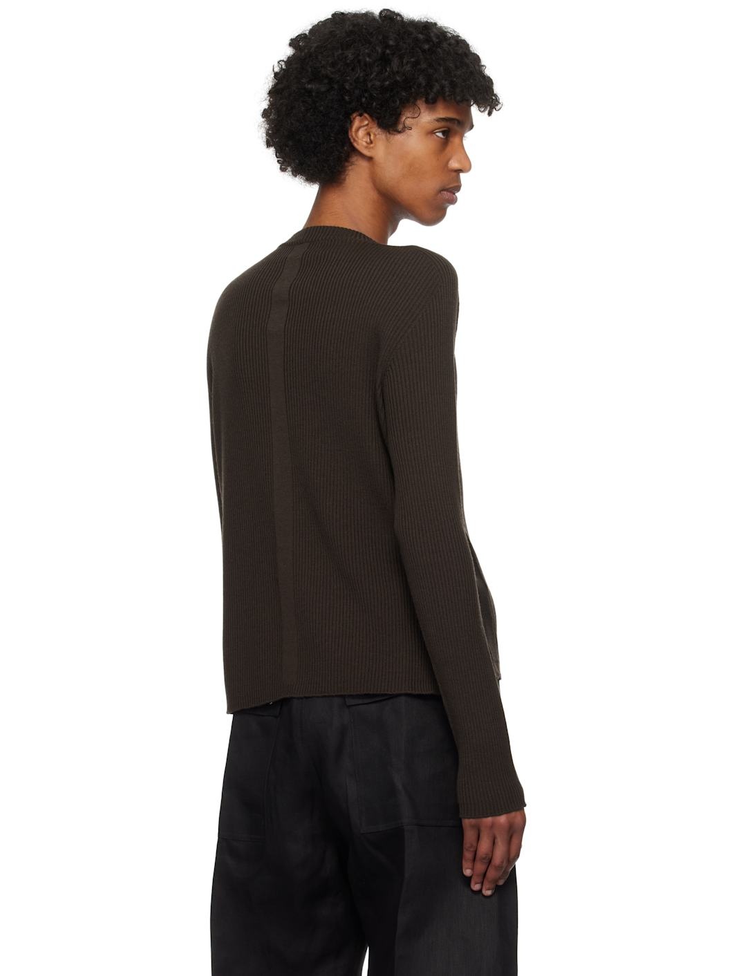 Brown Hollywood Ribbed Geo Sweater - 3