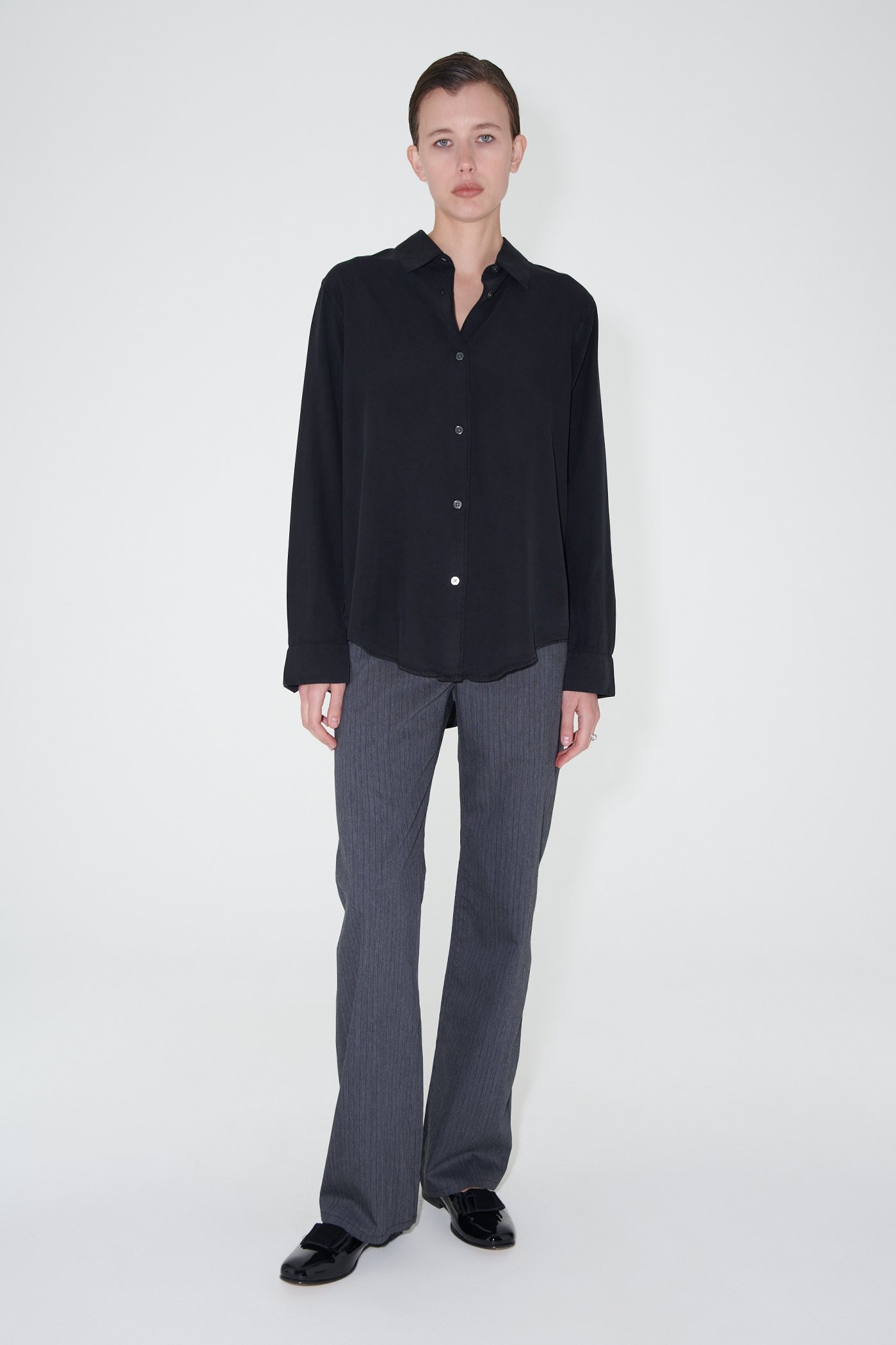Line Shirt Black Fine Silk - 2