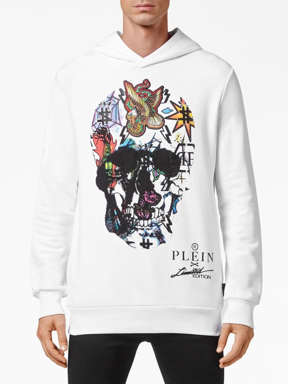 crystal-embellished skull hoodie - 4