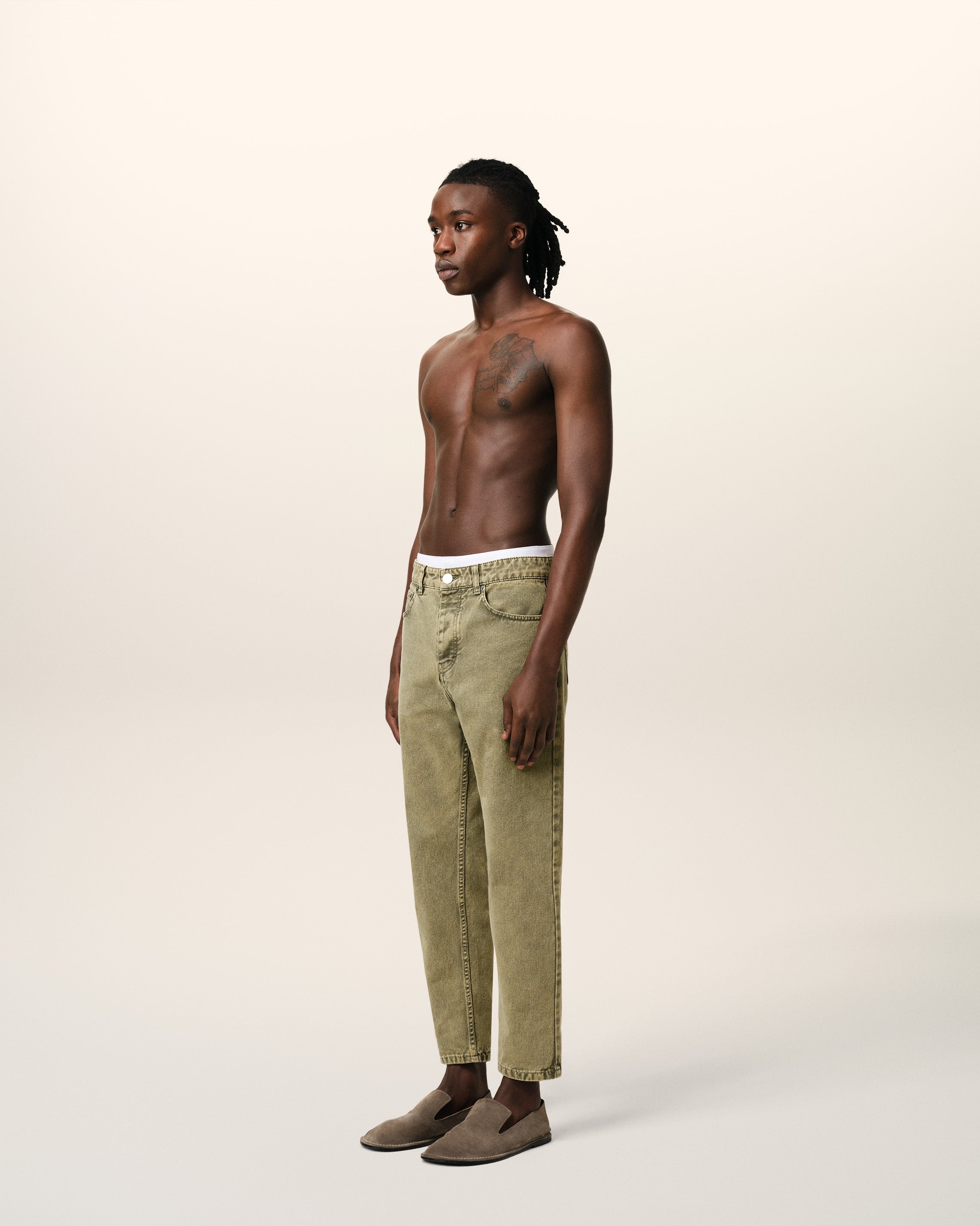 GREEN COTTON TAPERED FIT JEANS - 6