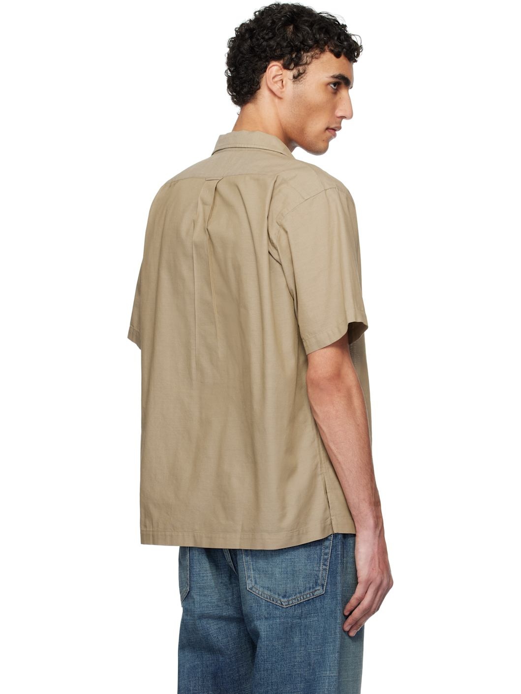 Beige Open Collar Panama S/S Shirt - 3