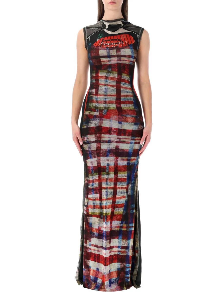 Ottolinger Racing Plaid Mesh Long Dress - 1