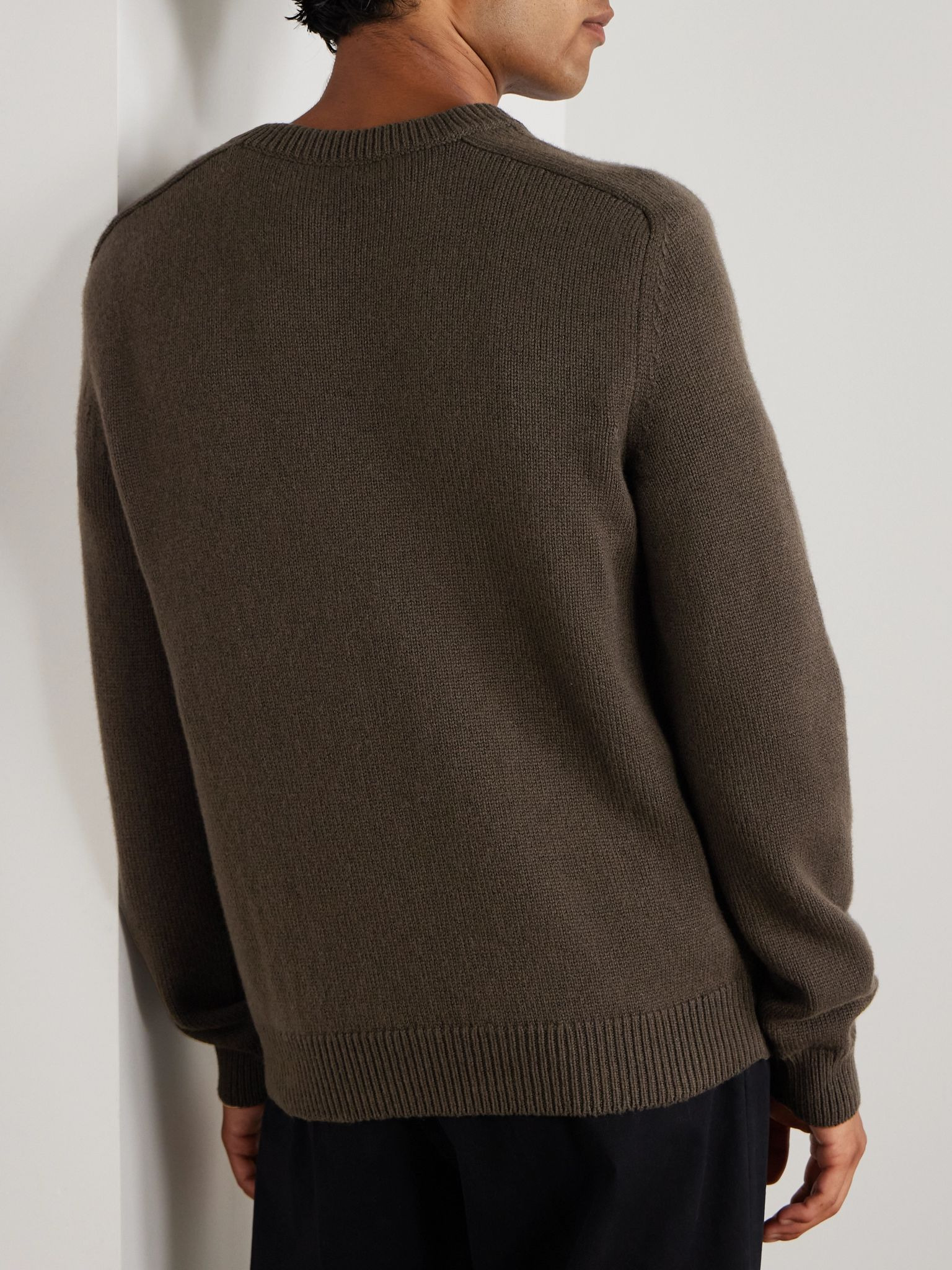 Logo-Embroidered Wool and Cashmere-Blend Sweater Brown - 3