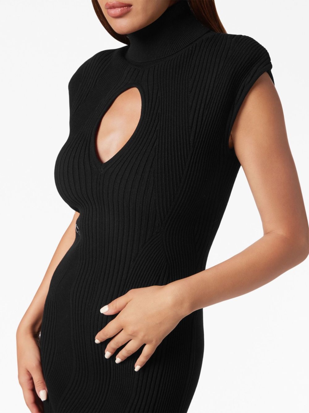 shoulder-pads ribbed midi dress - 5