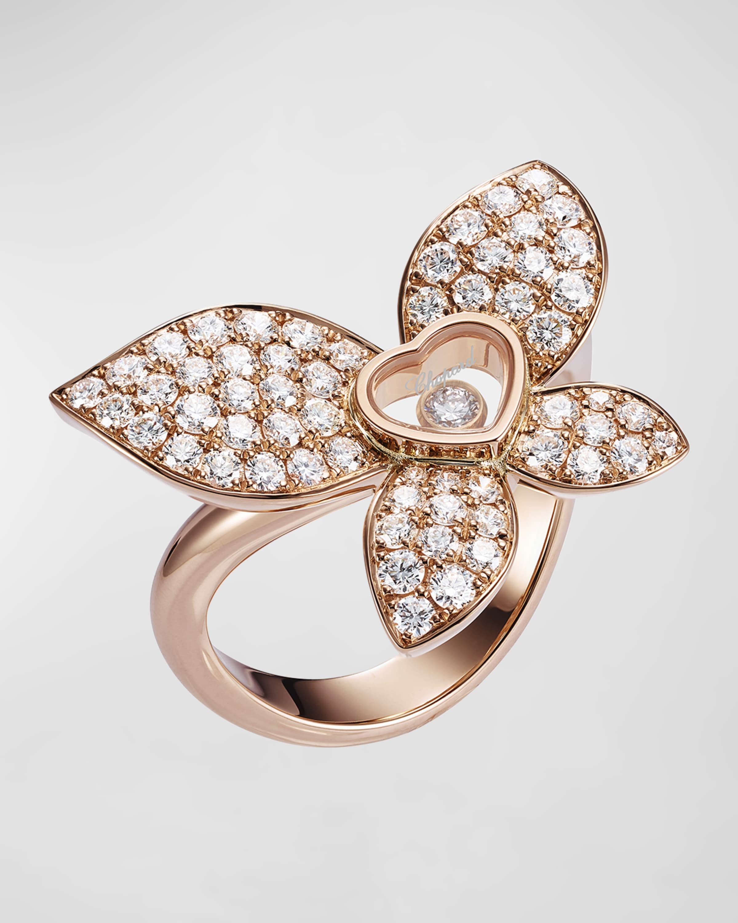 Happy Butterfly 18K Rose Gold Diamond Ring, EU 53 / US 6.25 - 1