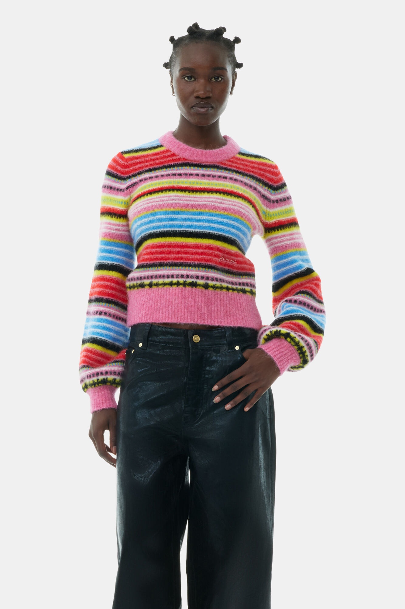 STRIPED SOFT WOOL O-NECK SWEATER - 2