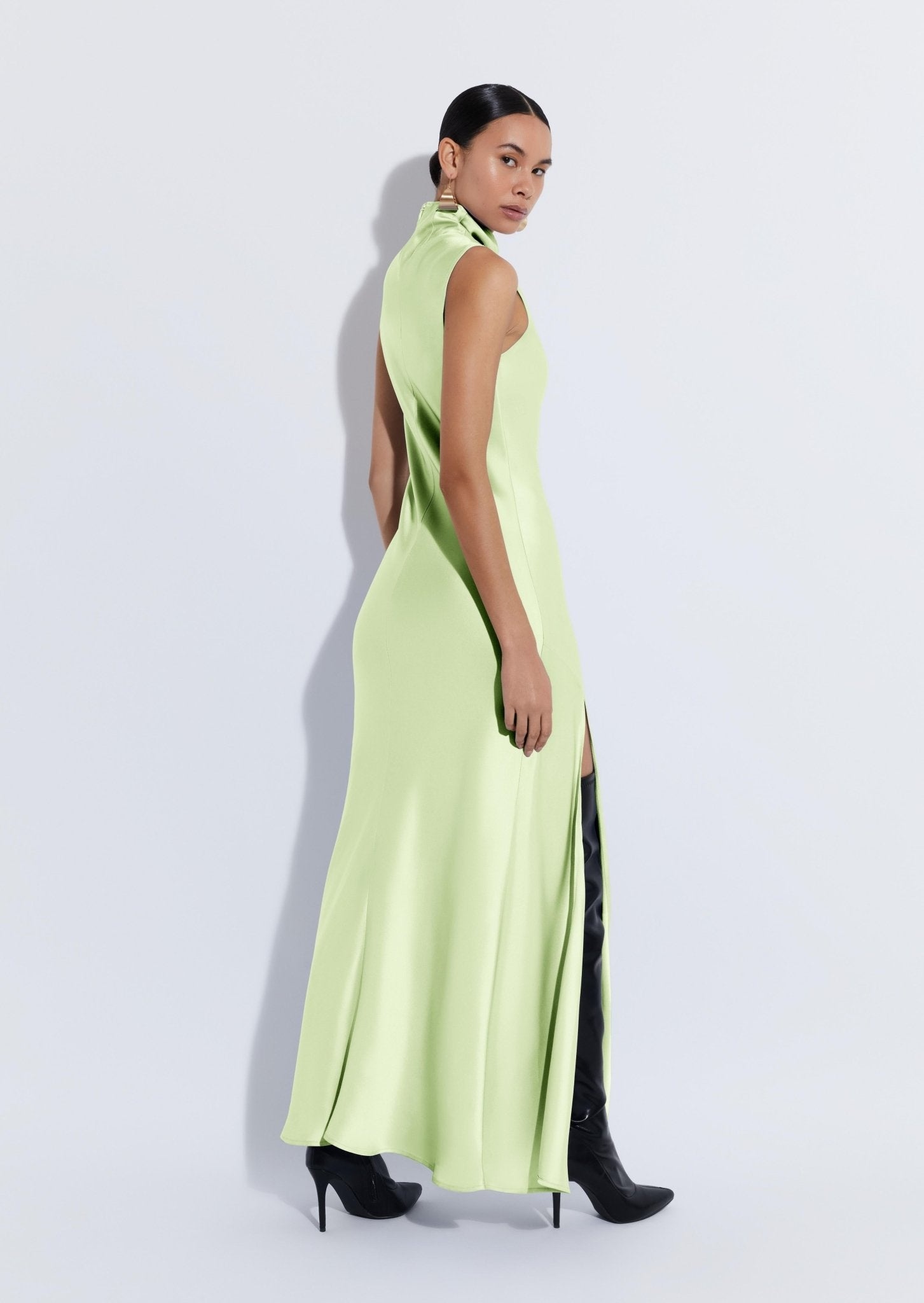 Satin Drape Neck Sleeveless Dress - 3