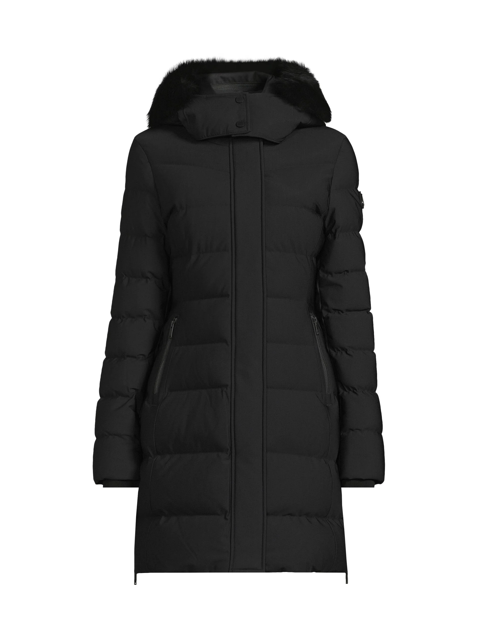 Women's Nyluxe Watershed 3 Shearling-Trim Hooded Down Parka - Black - 1