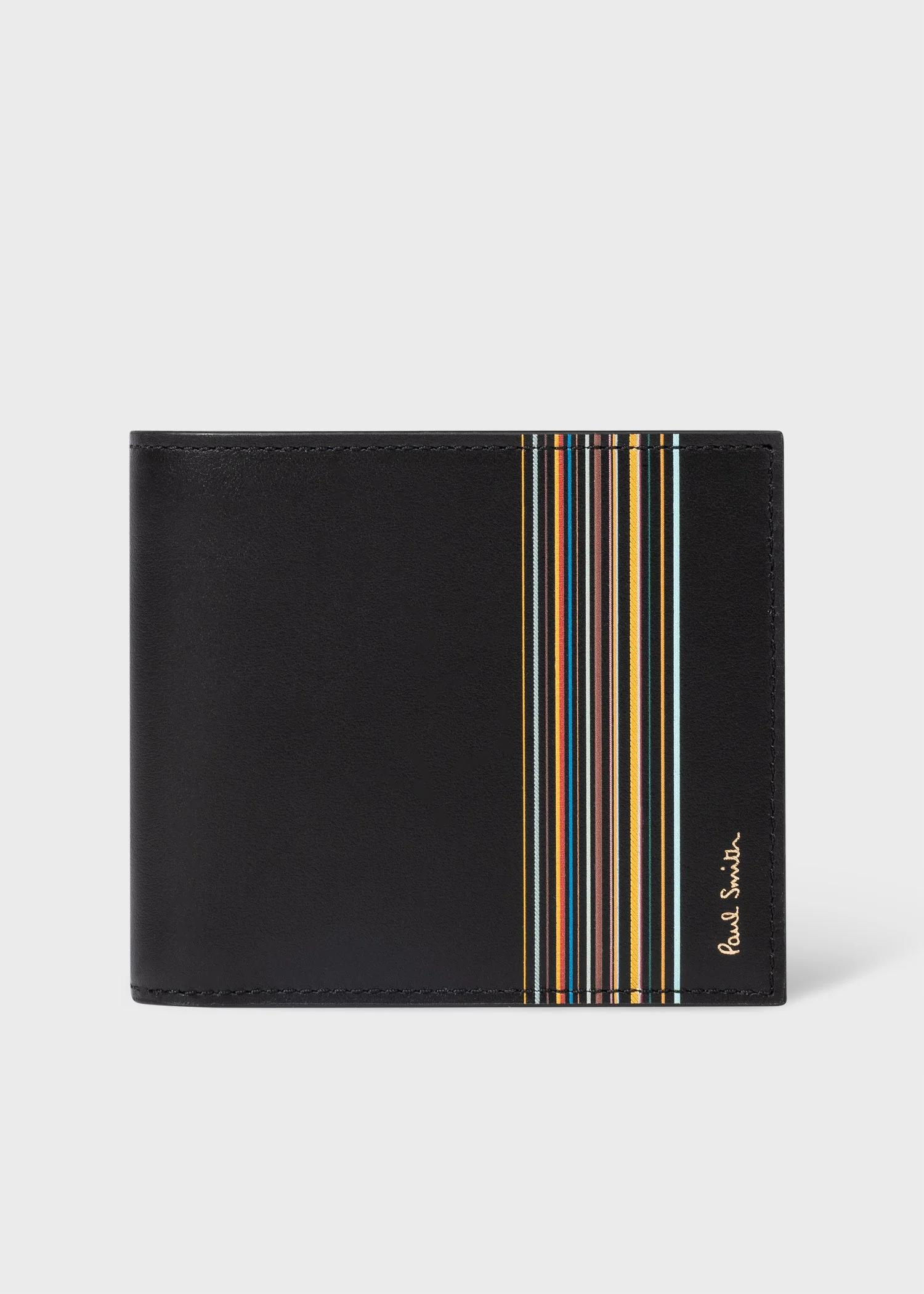 Black Leather 'Signature Stripe Block' Billfold Wallet - 1