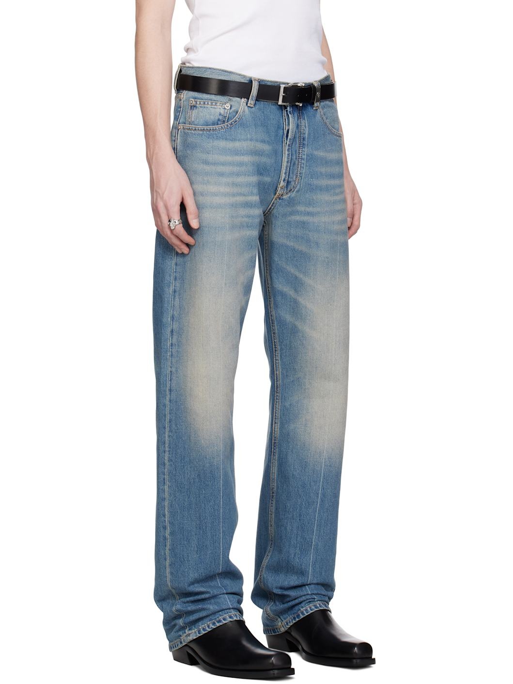 Blue Straight-Leg Washed Jeans - 2