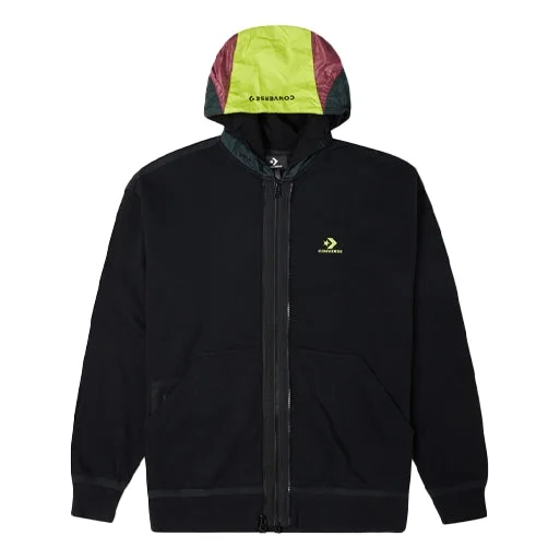 Converse Contrast Color Stitching Zipper Hooded Jacket Couple Style Black 10022614-A03 - 1