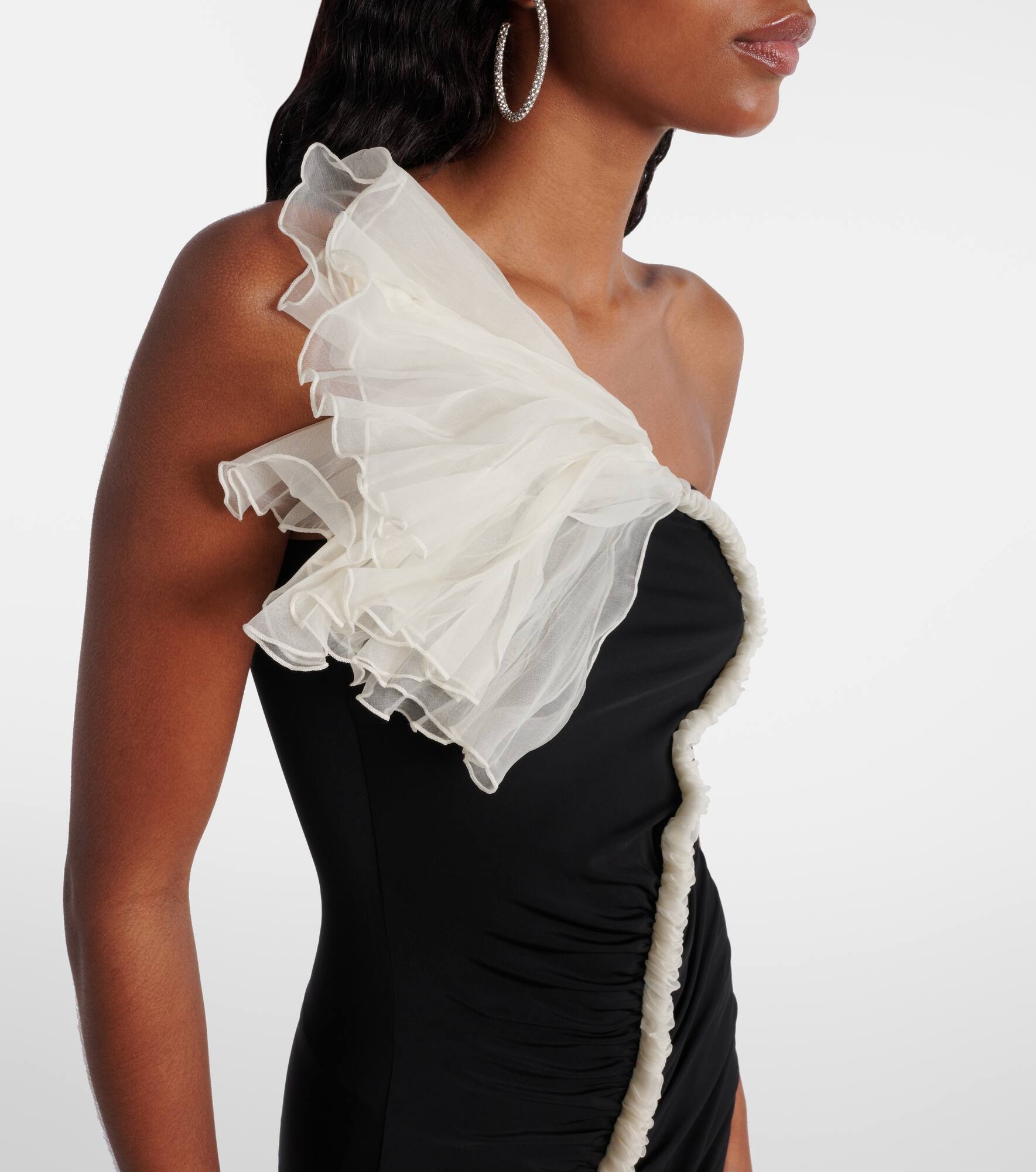 Floral-appliqué asymmetric minidress - 4
