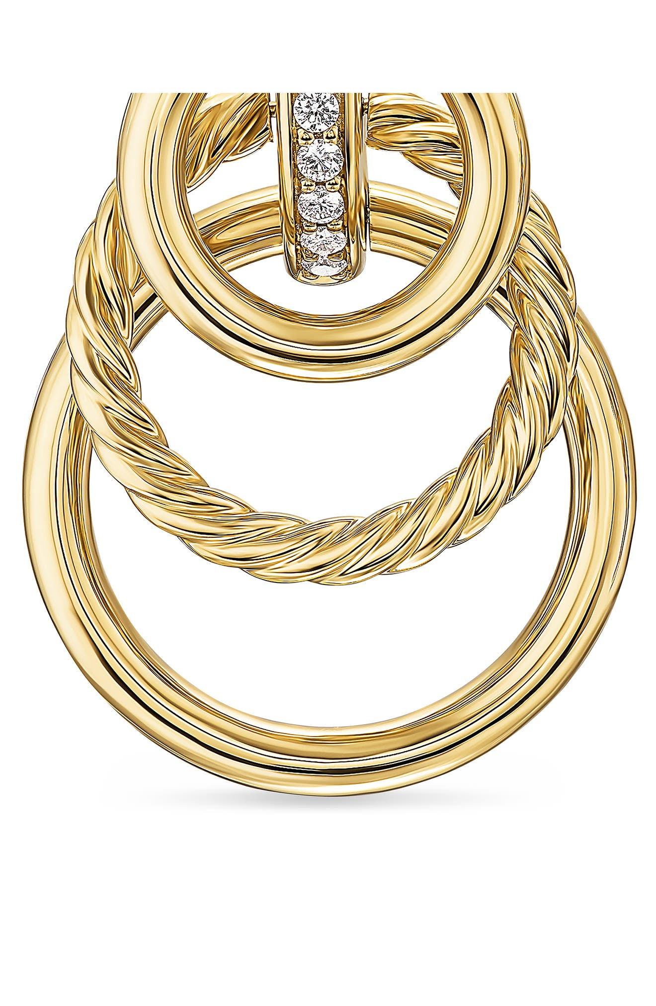 David Yurman Mercer® Triple Ring Drop Earrings in 18K Yellow Gold with Diamonds, 35.6mm in Gold/Diam - 3