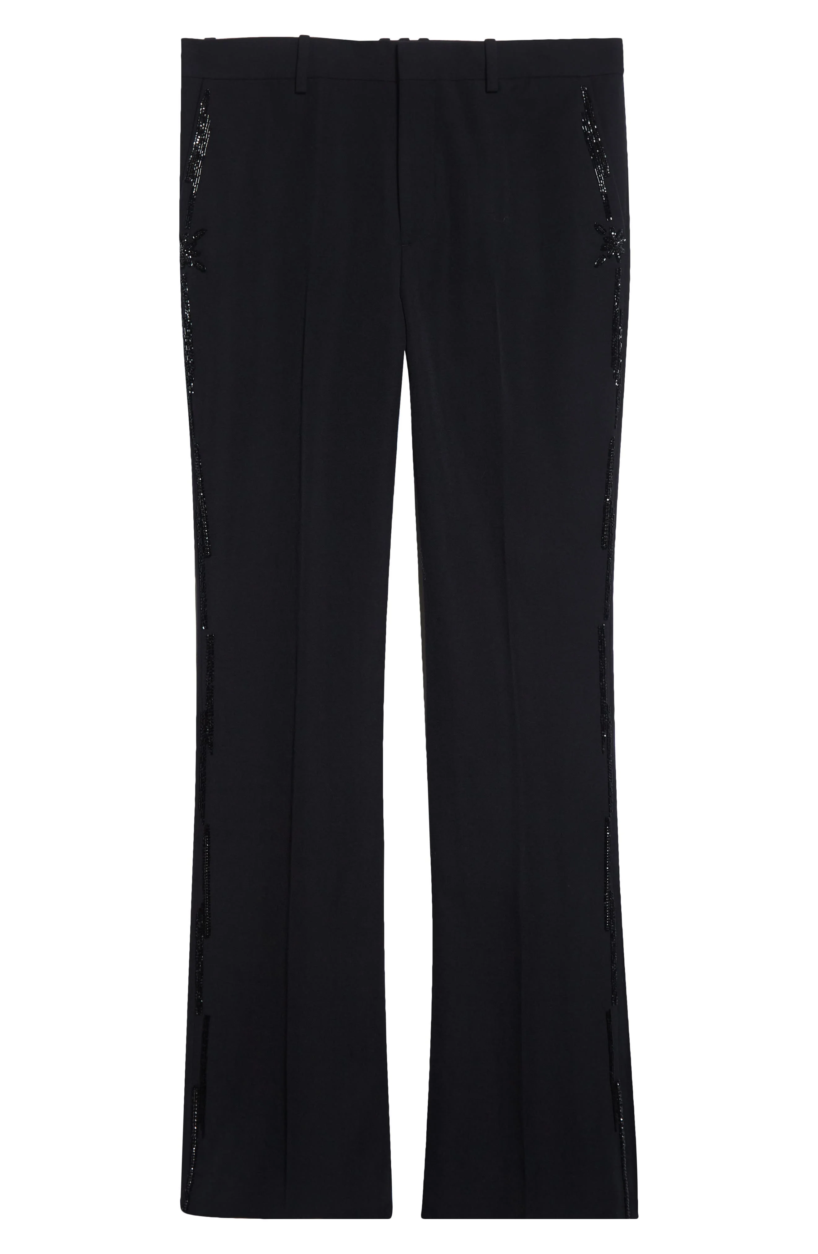 Balmain Flare Leg Wool Trousers in Eap Black/Black at Nordstrom - 1