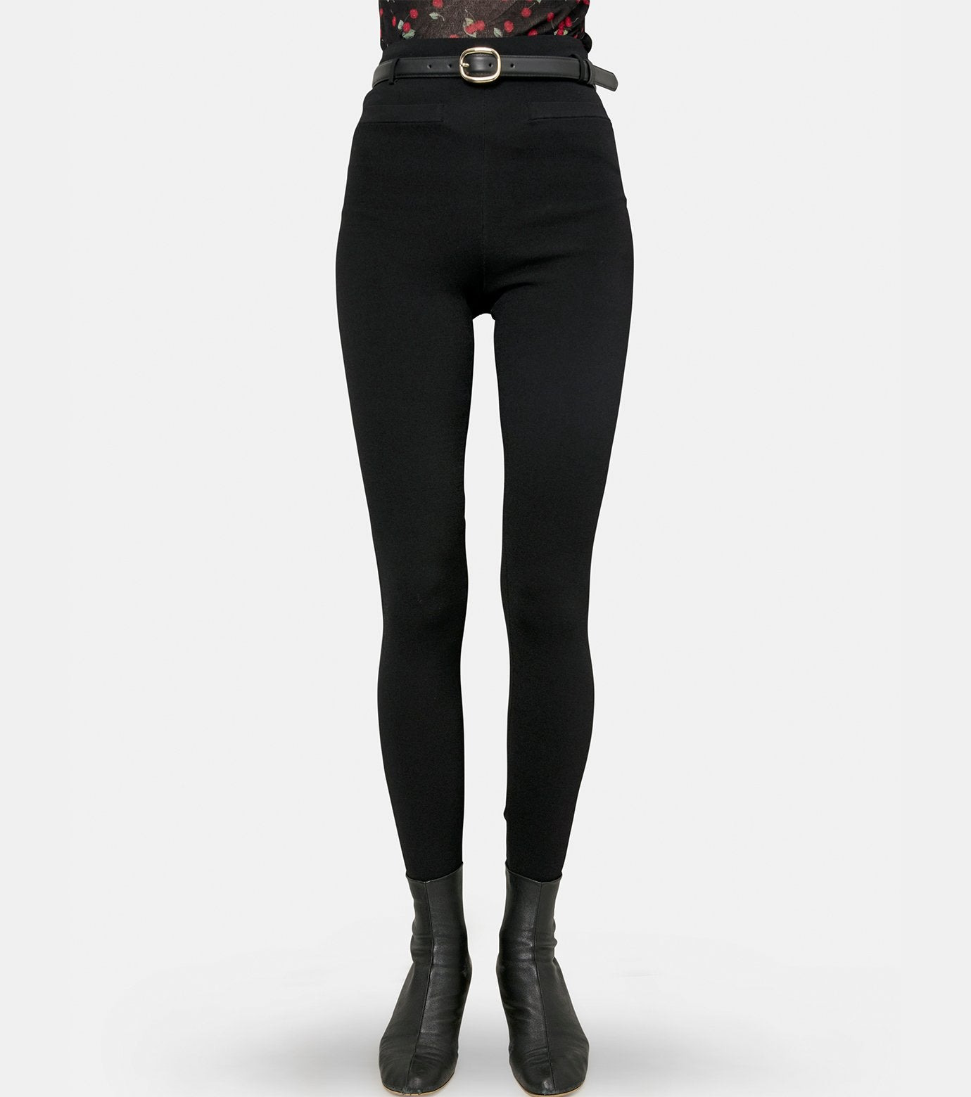 Black Belted Knit Leggings - 2