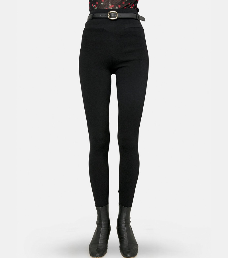 self-portrait Black Belted Knit Leggings outlook