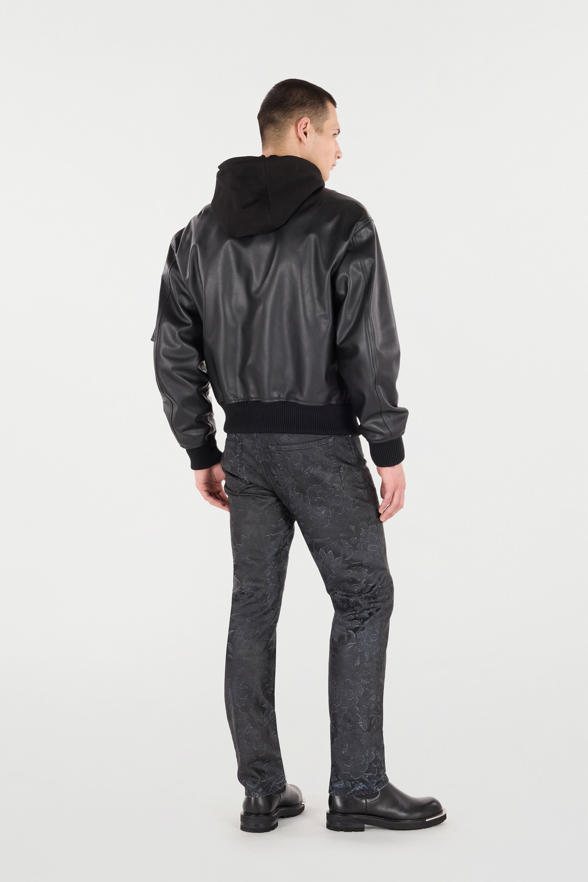 Leather Bomber Jacket with Hood - 4