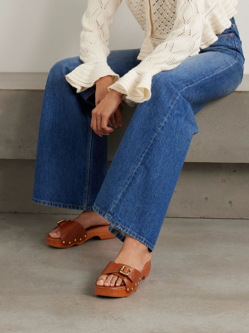 Chloé Jeannette embellished leather mules Tan outlook