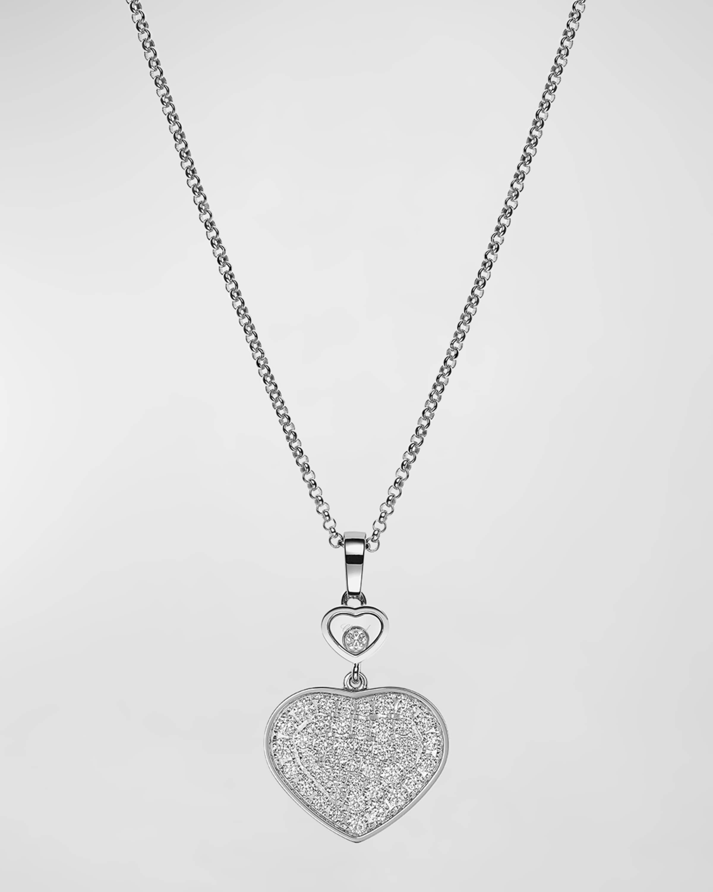 Happy Hearts 18K White Gold Diamond Bezel & Pave Pendant Necklace - 1