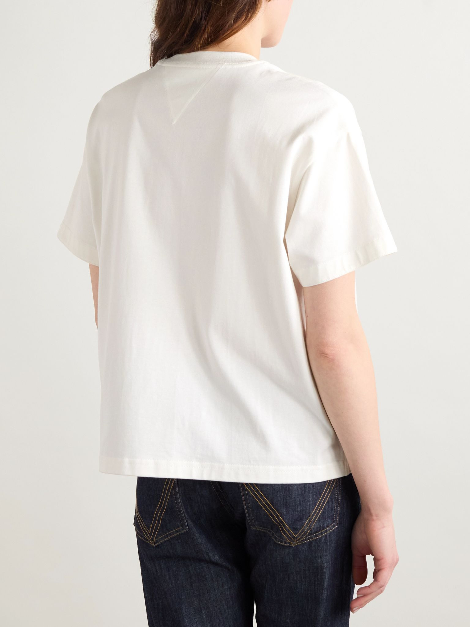 Intrecciato suede-trimmed organic cotton-jersey T-shirt Off-white - 3