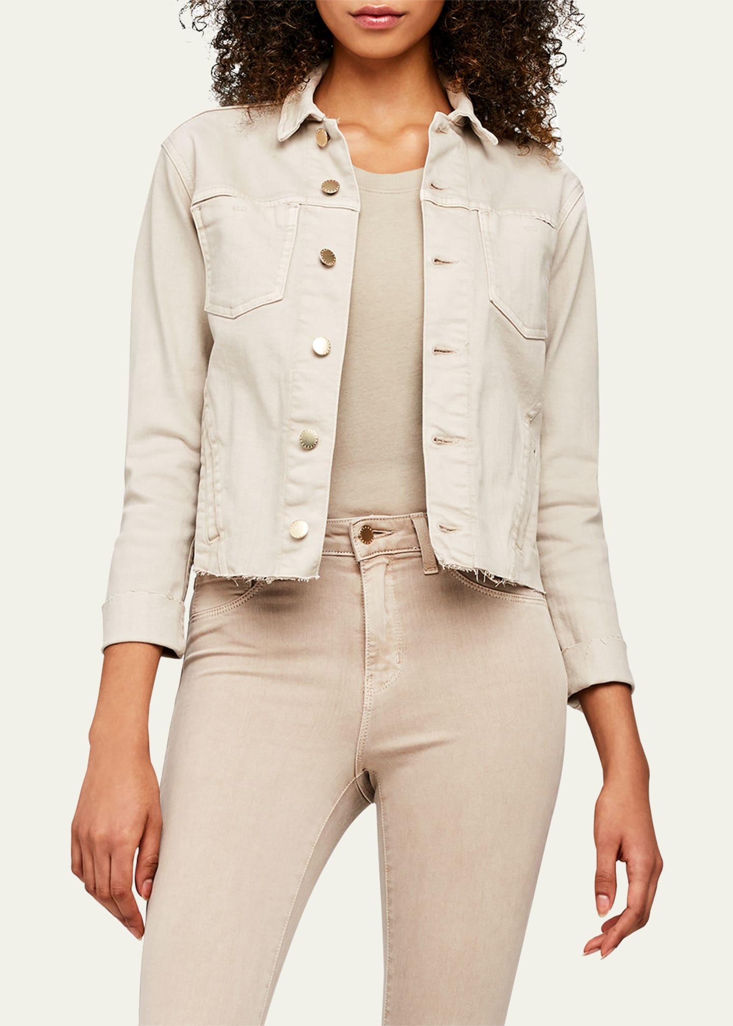 Janelle Slim Cropped Jean Jacket with Raw Hem - 2