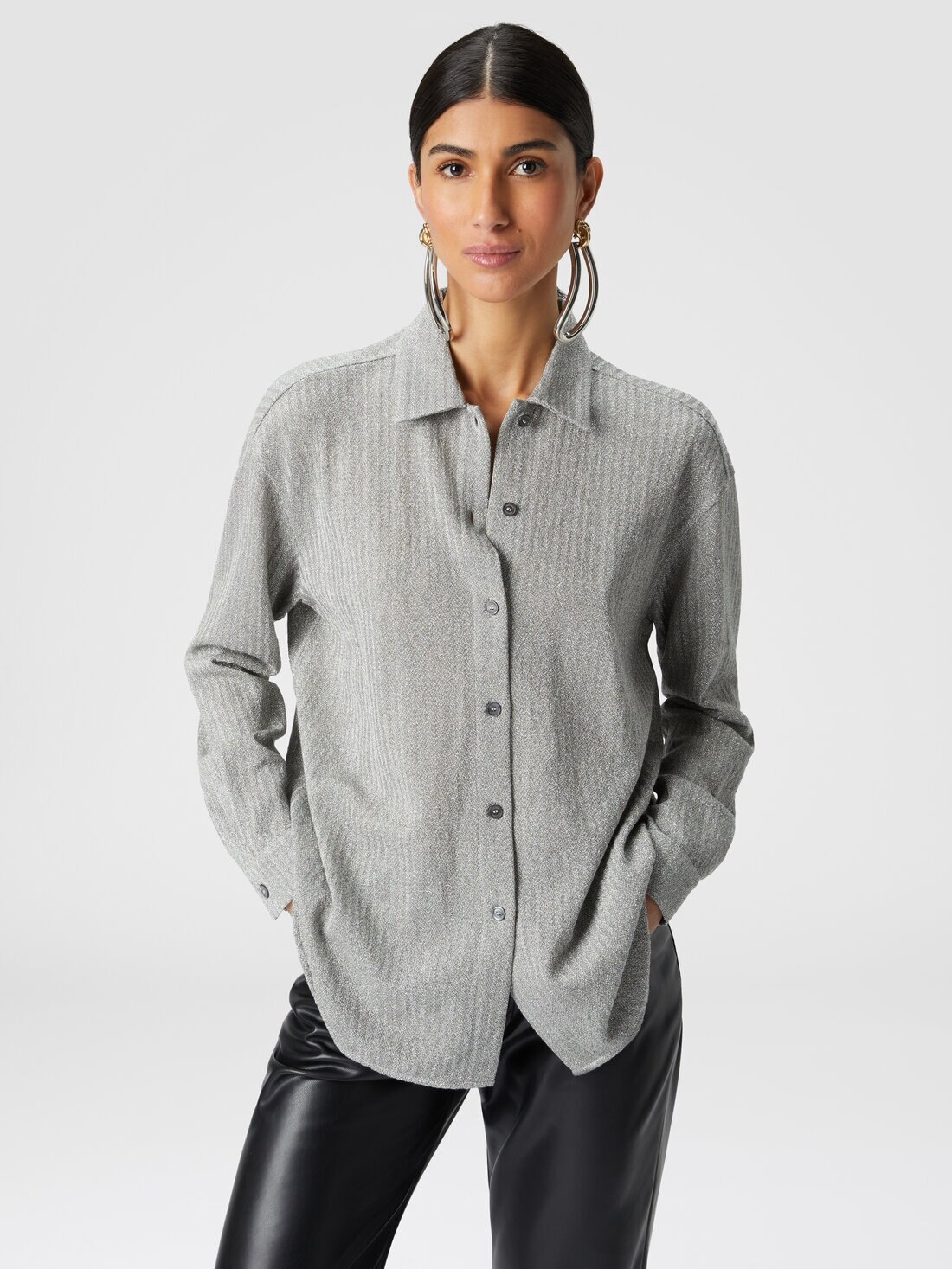 Cotton and viscose lamé oversized shirt - 4