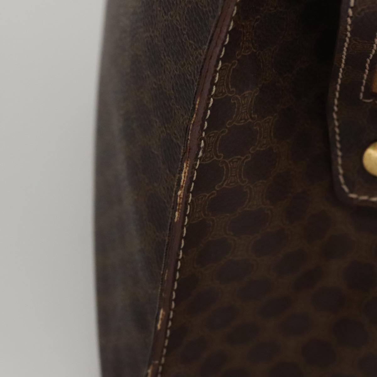 CELINE Macadam Canvas Hand Bag Pvc Leather Brown Gold - 4