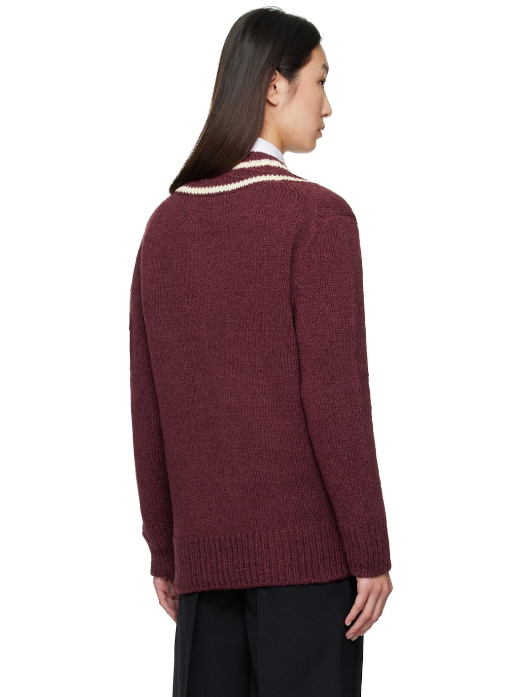 Burgundy Padded V-Neck Sweater - 3