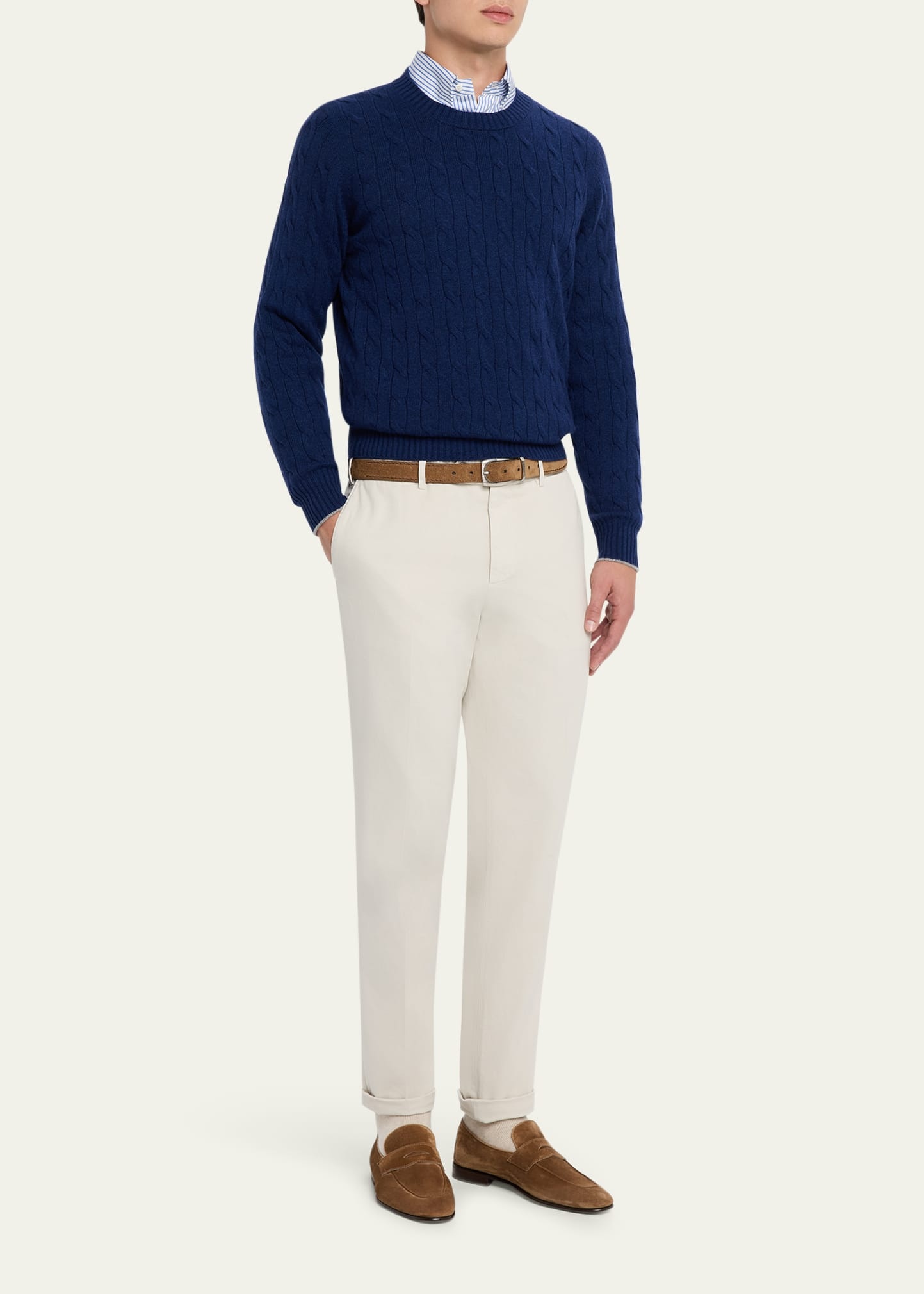 Men's Cashmere Cable Knit Crewneck Sweater - 2