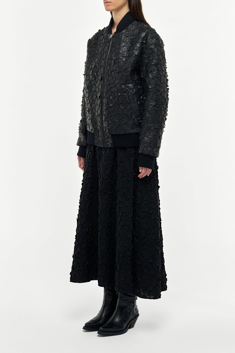 Winslow Embroidered Leaves Bomber in Black Nappa Leather 4