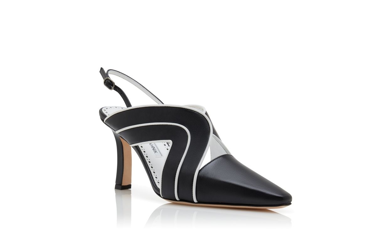 Black and White Nappa Leather Slingback Pumps - 3