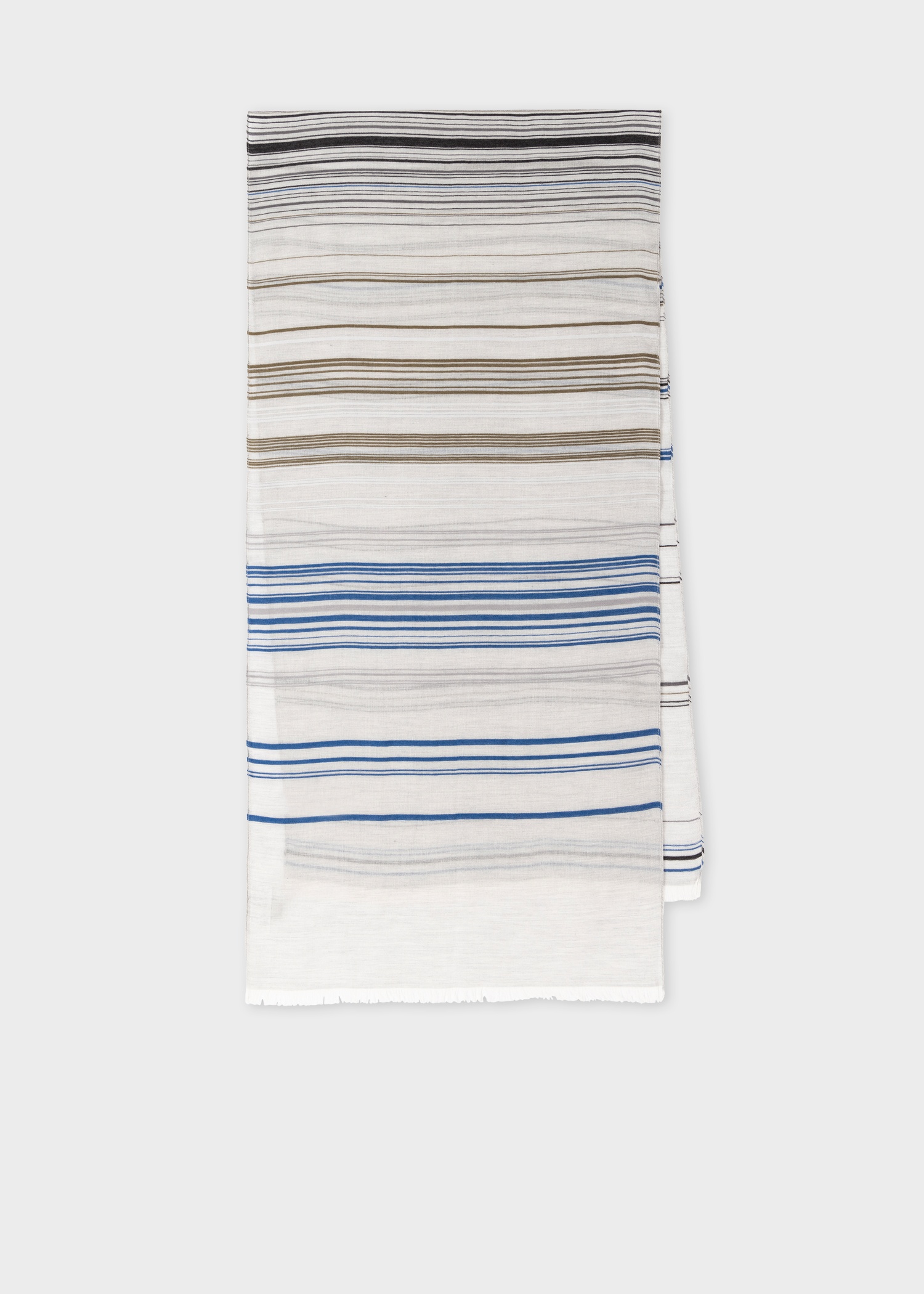 Grey Cotton-Blend Thin Stripe Scarf - 1