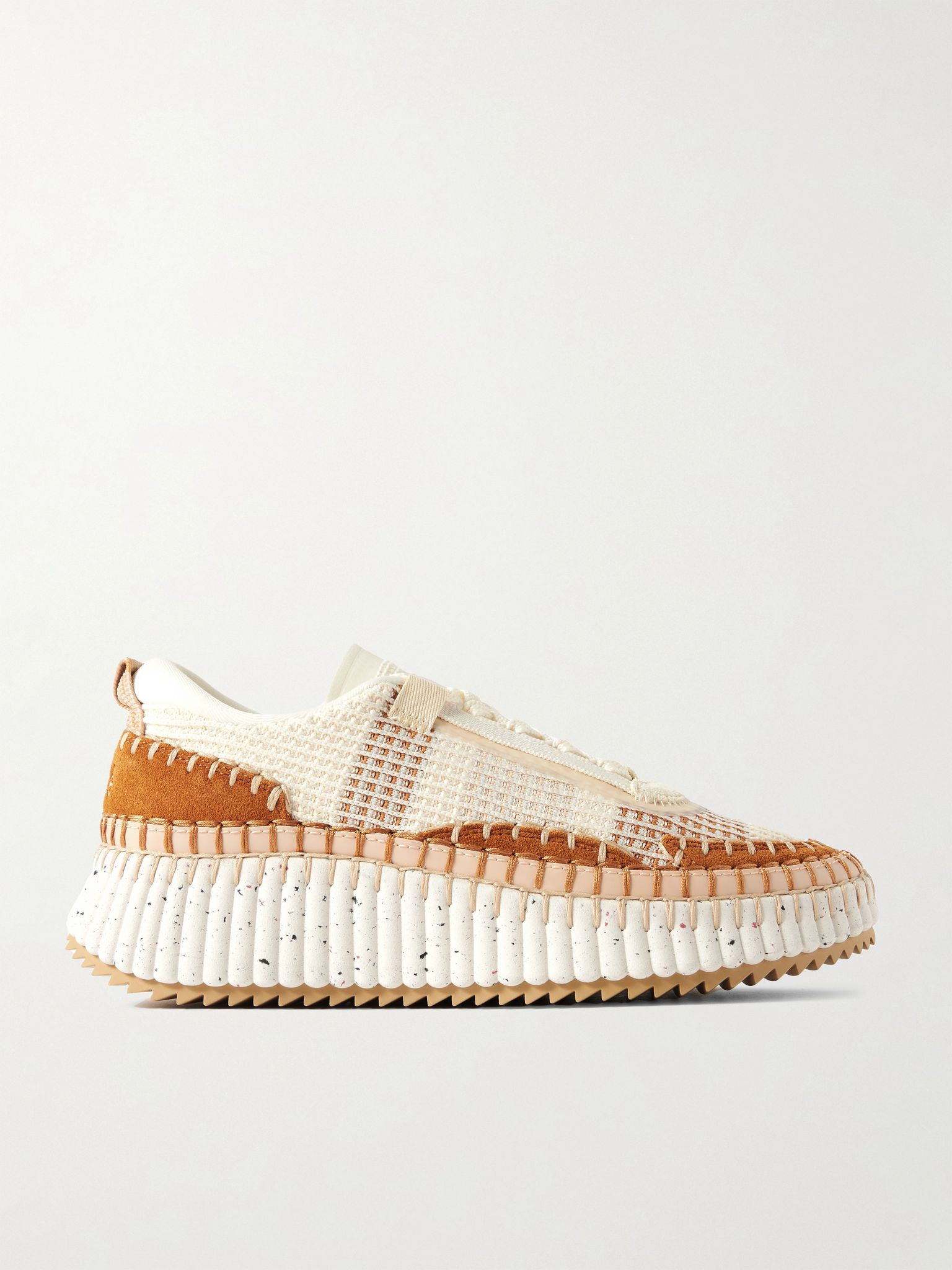 Nama embroidered suede and recycled-mesh sneakers Beige - 1