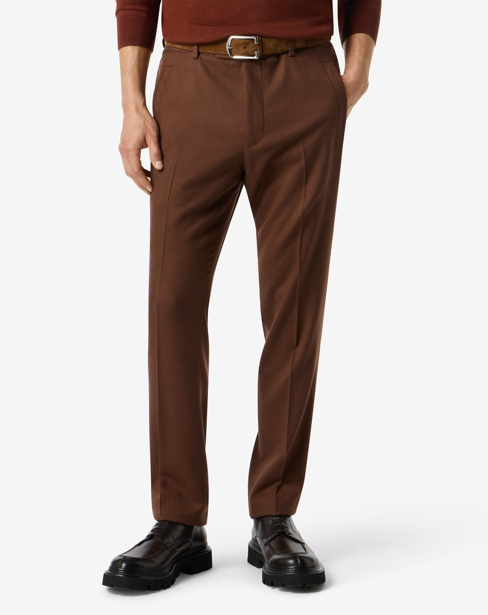 Burned earth pure wool chinos - 3