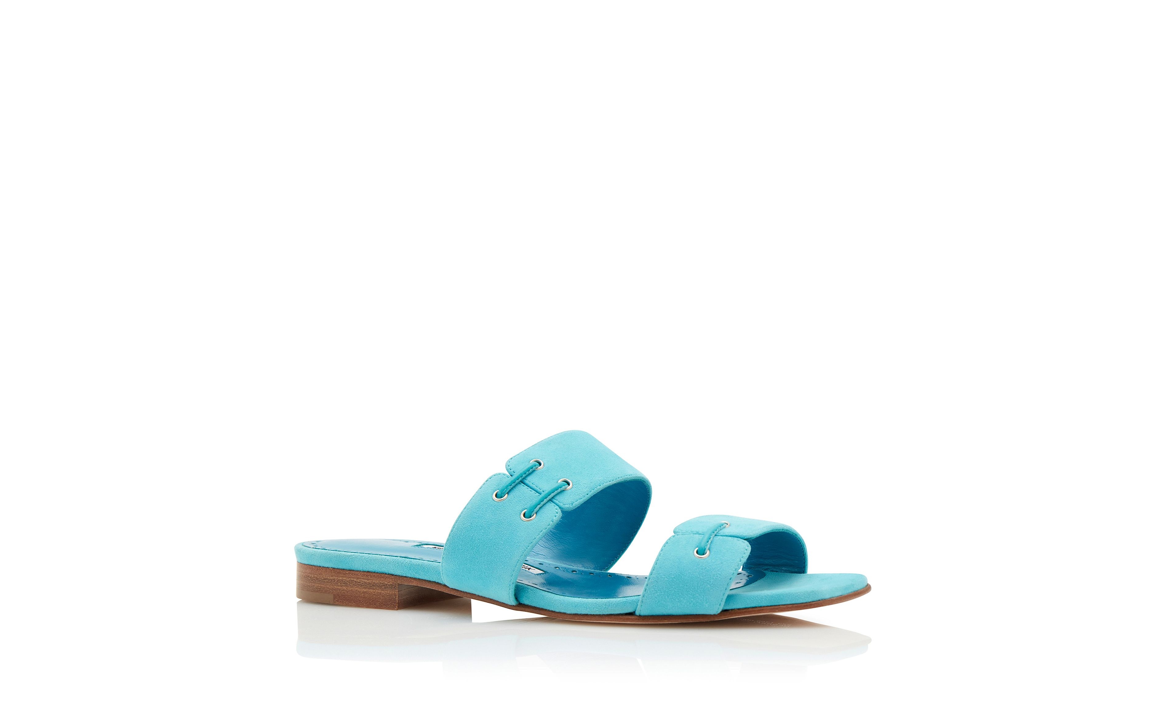 Turquoise Suede Lace Detail Flat Sandals - 3