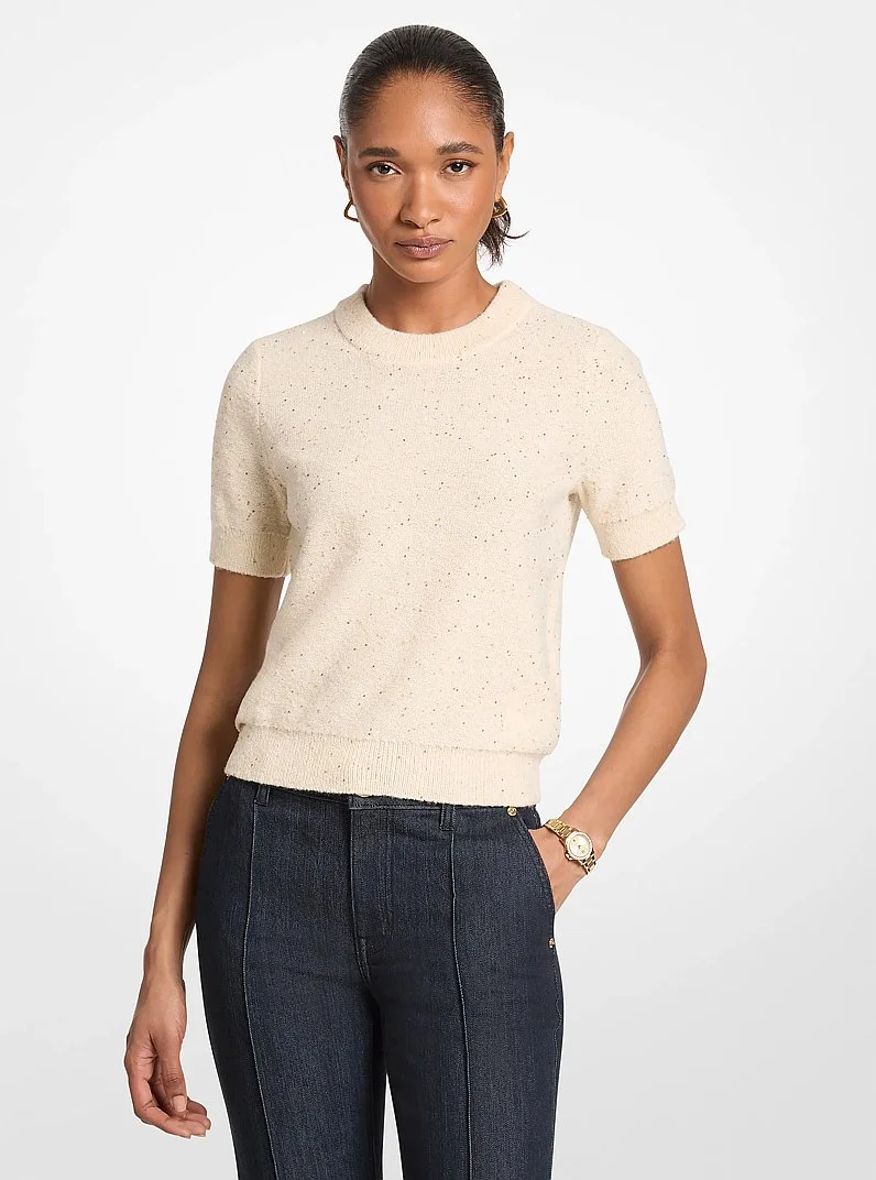Embellished Knit Short-Sleeve Sweater - 1