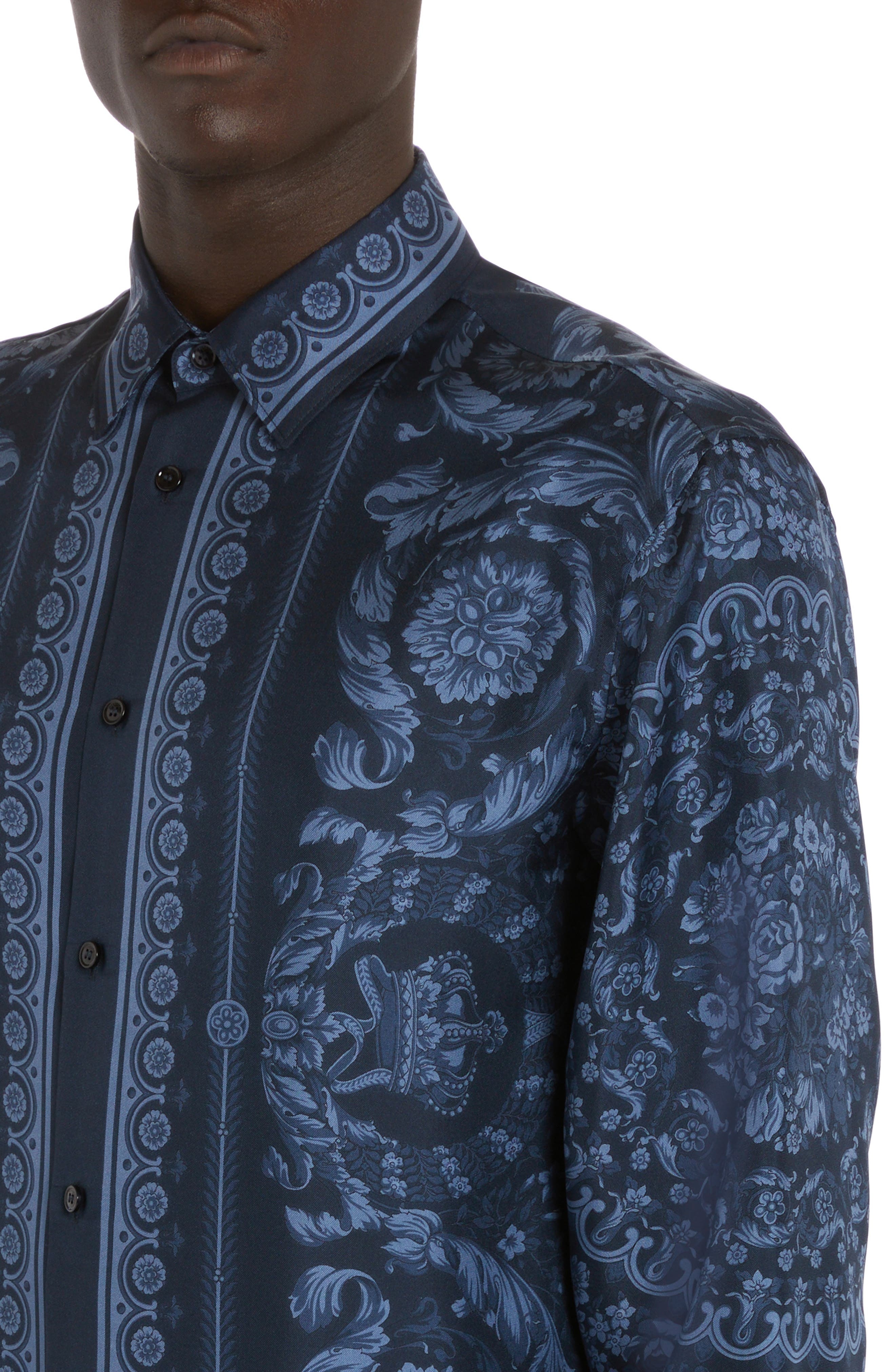 Barocco Print Silk Button-Up Shirt - 4
