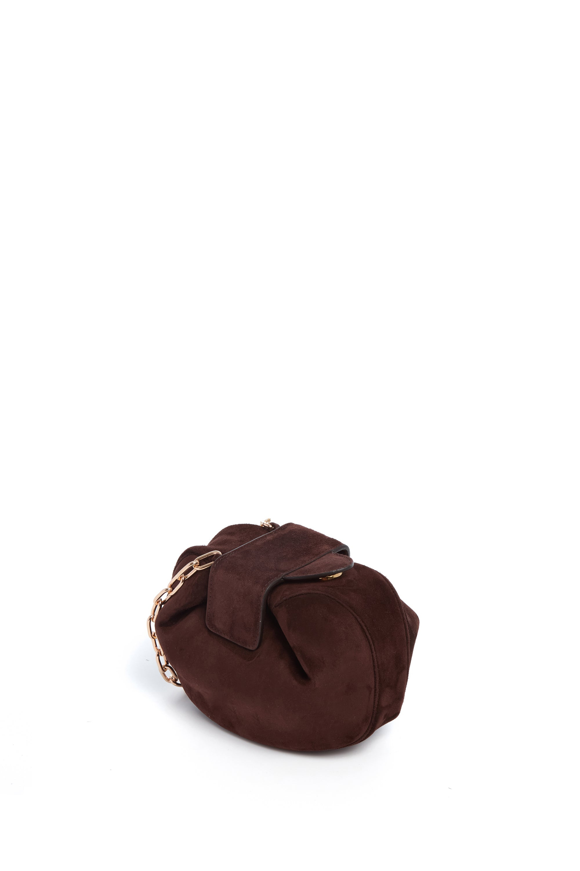 Soft Demi Clutch with Chain in Dark Brown Suede - 3