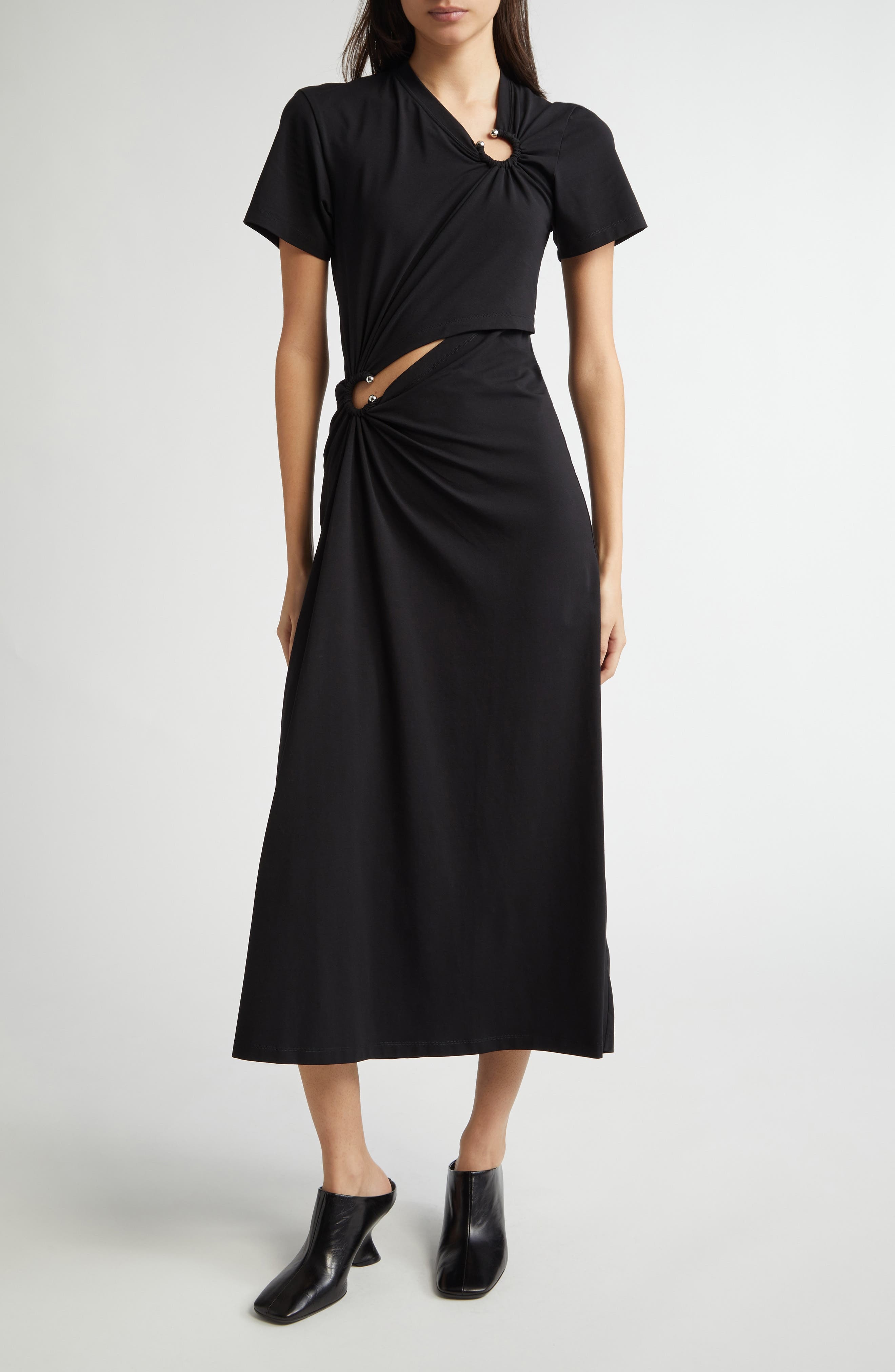 Rabanne Ring Pierced Jersey Dress in Black at Nordstrom - 1