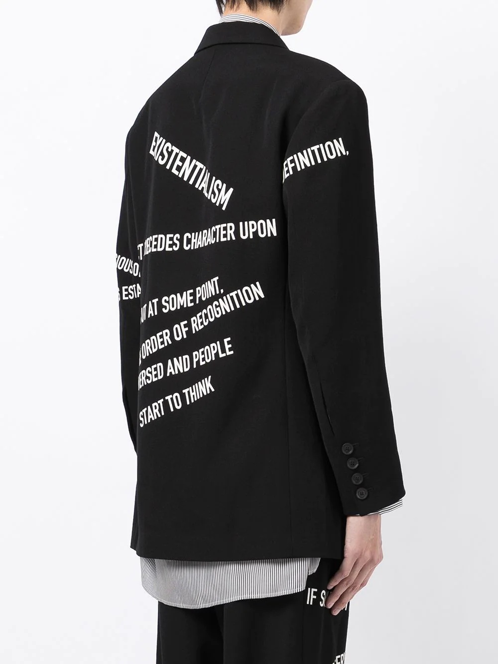 slogan-print wool blazer - 4