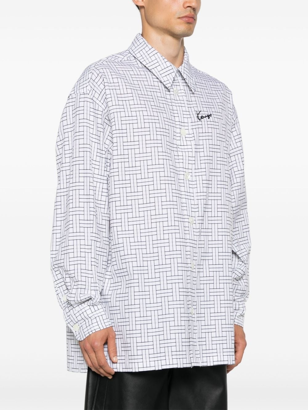 logo-embroidered weave shirt - 3