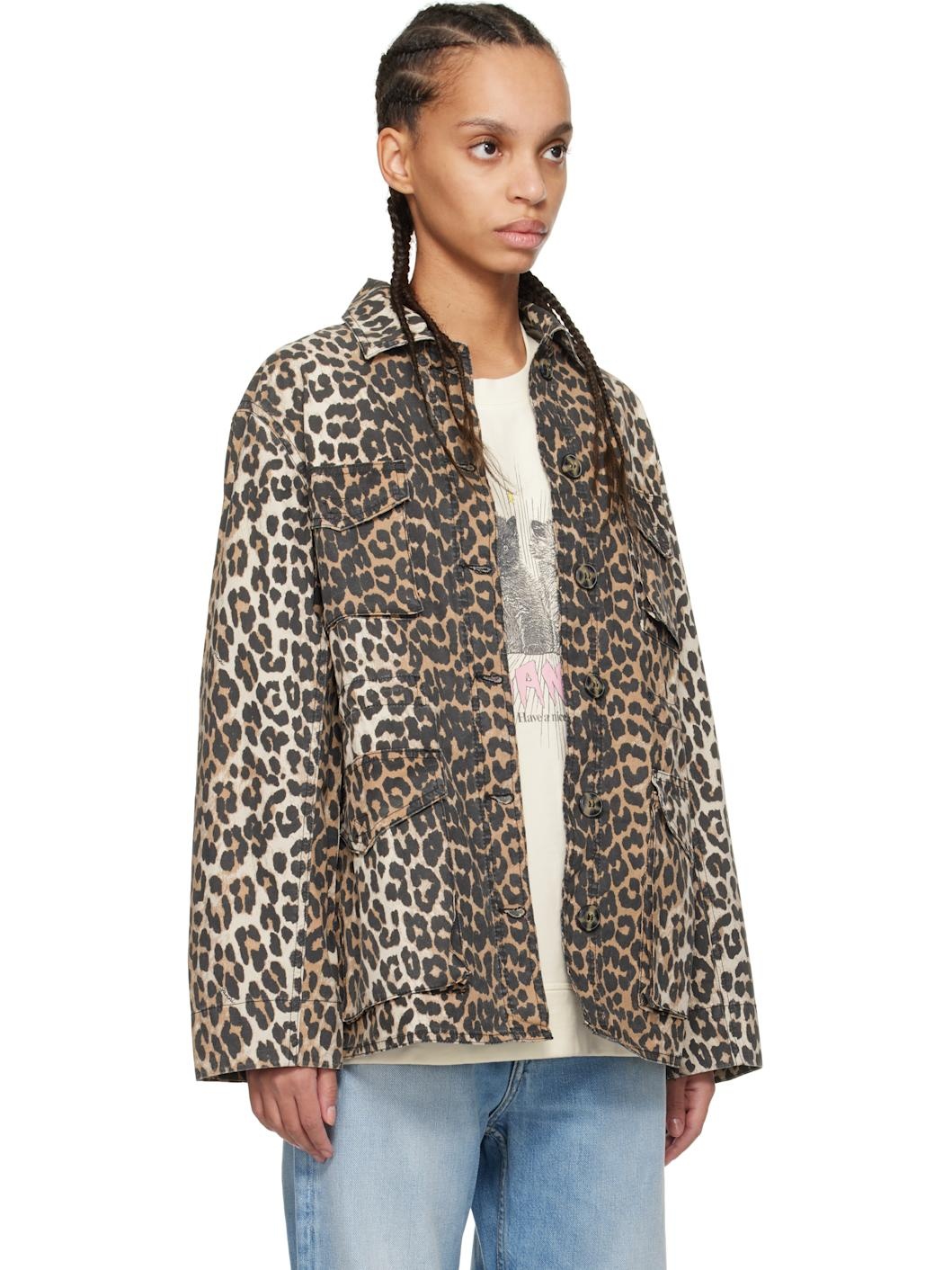 Brown Leopard Cotton Canvas Jacket - 2